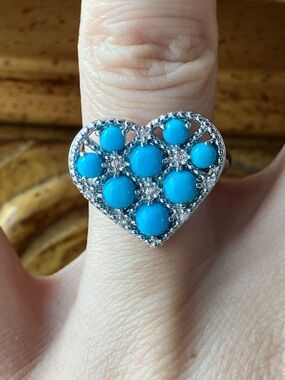 Sleeping Beauty Turquoise Sterling Silver Heart Ring Size 6.75